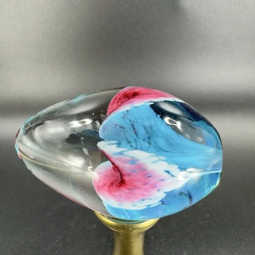 Vintage 1995‎ GES Glass Eye Studio Egg Shape Paperweight On Brass Stand Figure